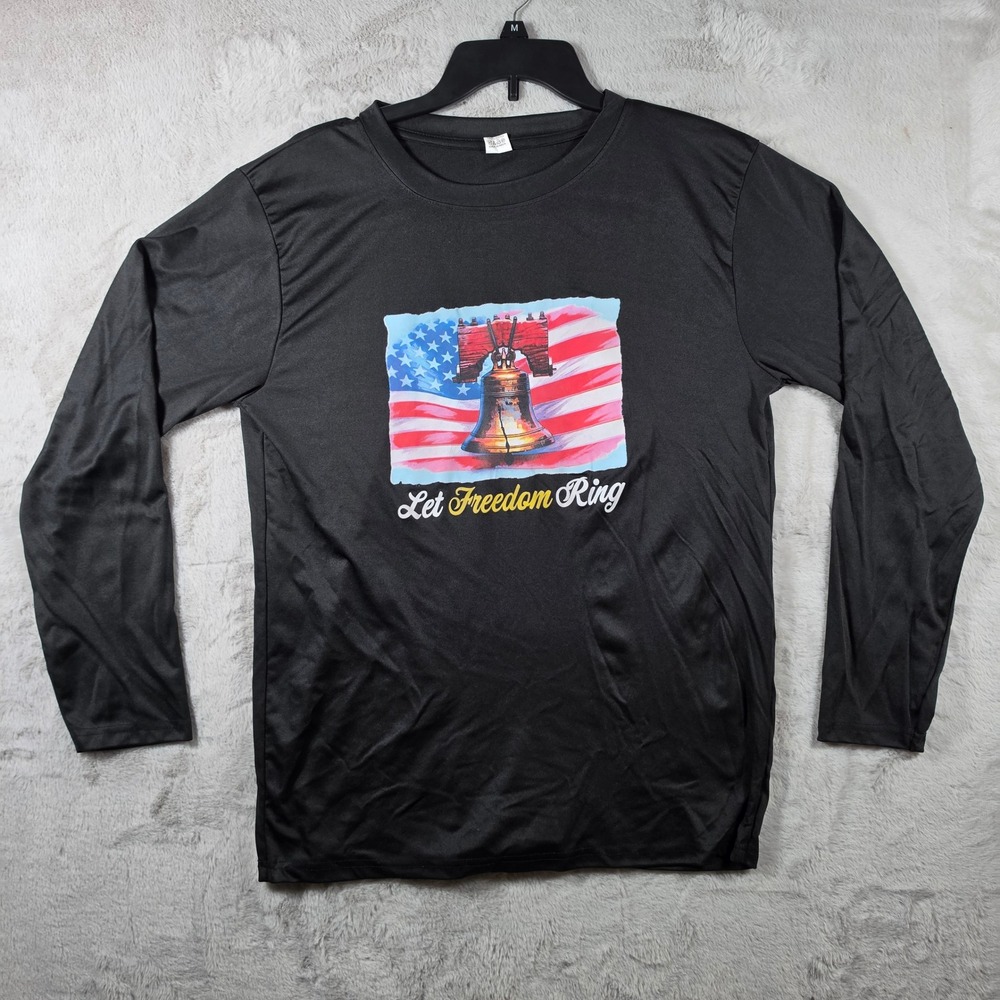 Armored Sportswear Mens Black Let Freedom Ring Liberty Bell Long‎ Sleeve Shirt L